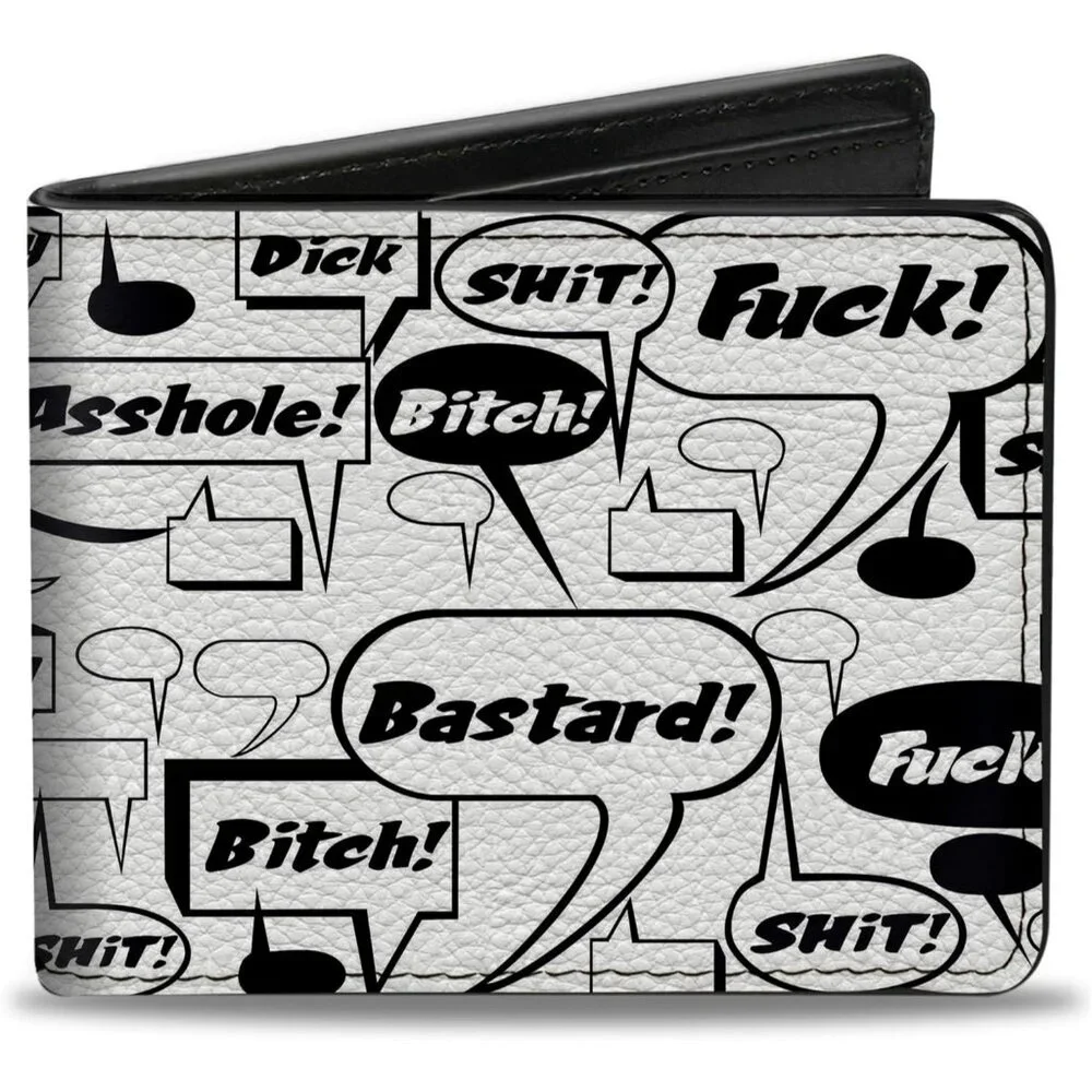 Buckle-Down Men's Vegan Leather Bifold Bubbles Curse Words Quote Wallet